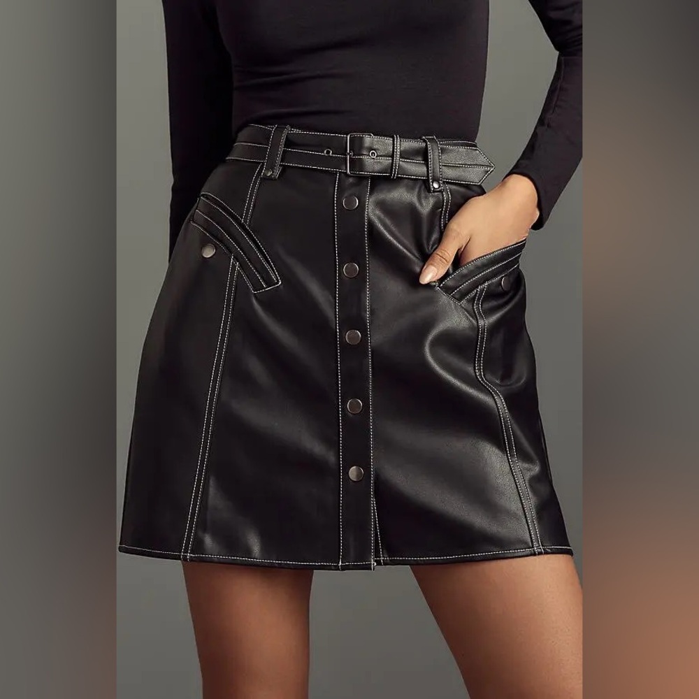 NWT Anthropologie MAEVE
Black Faux-Leather Belted Mini Skirt size 2